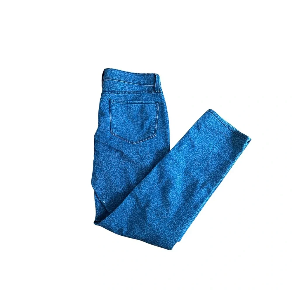 NYDJ Women Blue Leopard‎ Print Straight Leg Jeans Lift Tuck Technology Size 10